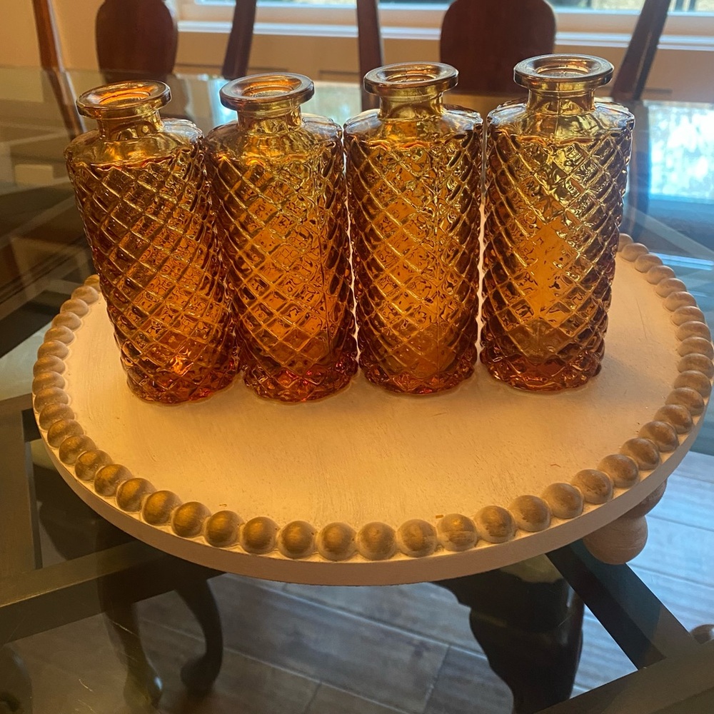 Set of 4 Amber Color Vintage Design Glass Mini Vases - Picture 3 of 6
